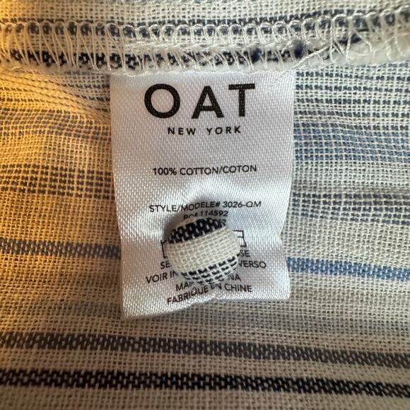 OAT Short Sleeve Blue Gray Striped Button Up Cotton Shirt Women’s Large NWT - Picture 7 of 8